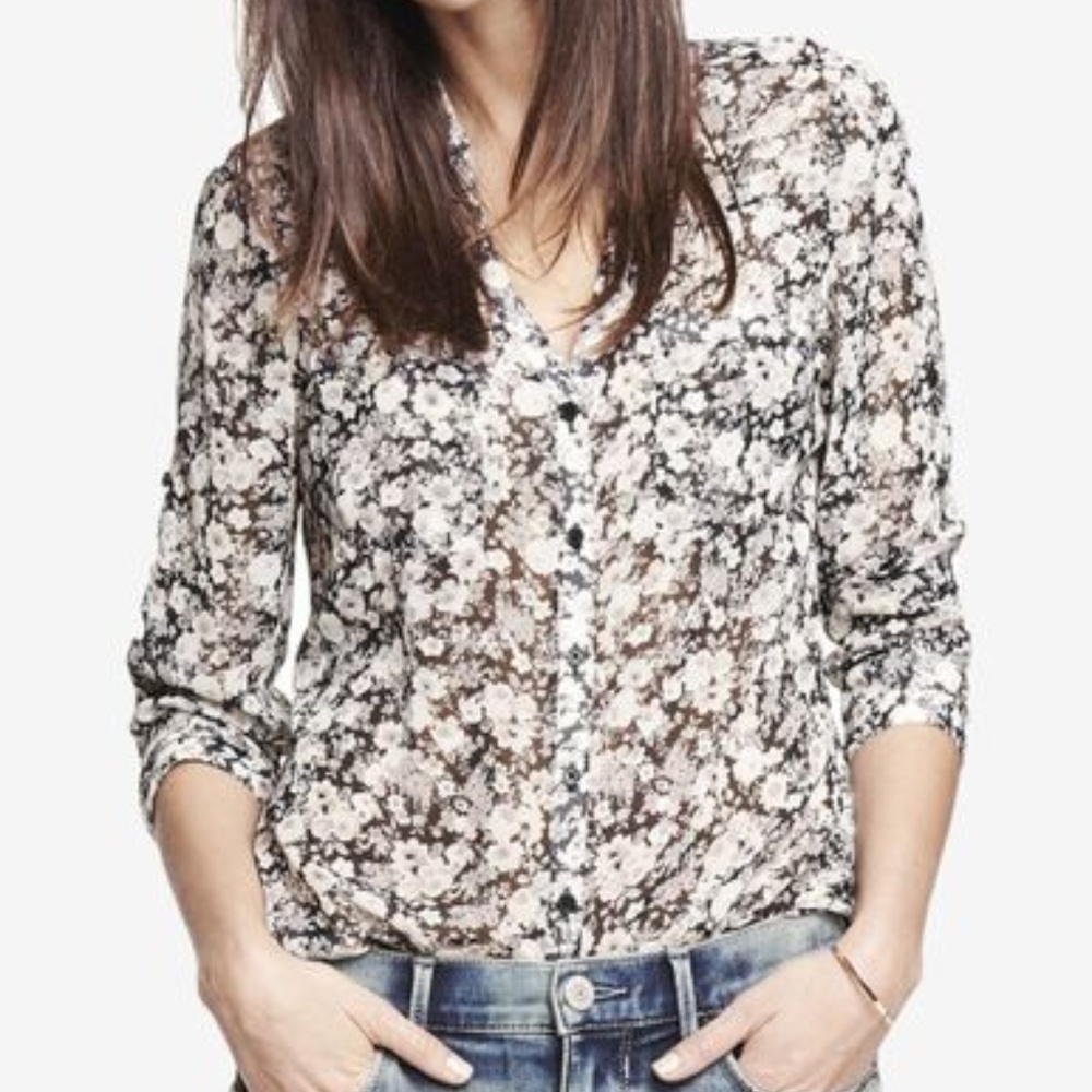 Express Sheer Flower Print Classic Portofino Shirt